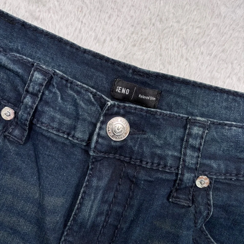 True Religion Jeans Geno‎ Relaxed Slim Mens 40x28 Dark Wash Big T Flap Pocket